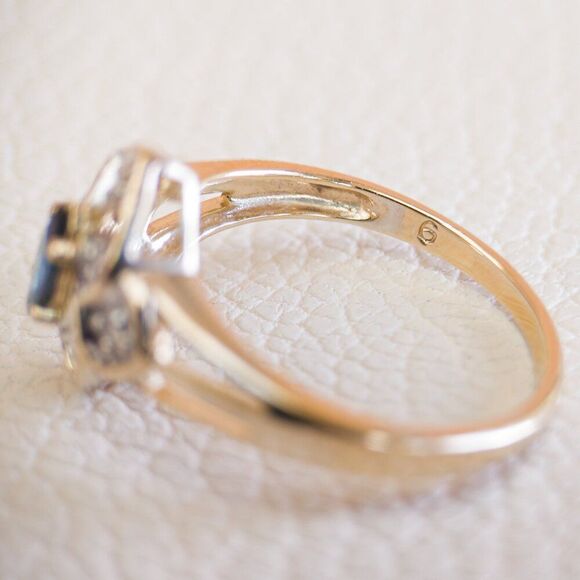 10K Gold Marquise Sapphire Ring with Illusion-Set Diamonds – Size 5.75 - Picture 4 of 7